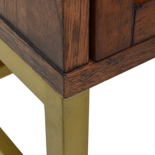 Load image into Gallery viewer, Detail of Sophia 2 Drawer Nightstand with Brass Finish of Metal Base