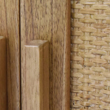 Load image into Gallery viewer, Woven Rattan Detail of Inside of Delancey 2 Door Cabinet in Light Blonde